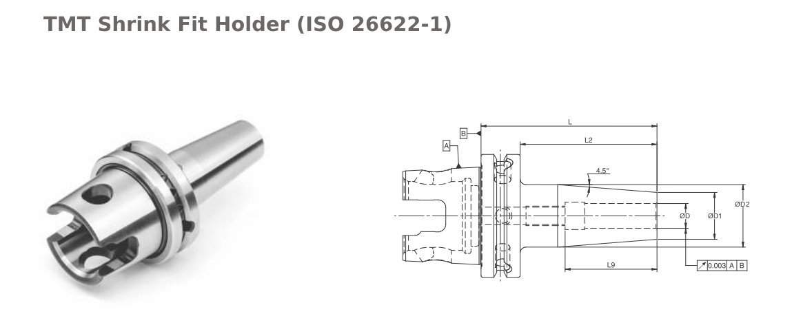 TMT63XMZ SFH20 100 Shrink Fit Holder (Balanced to G2.5 25000 RPM) (Compatible with KM63XMZ™) (ISO26622-1)